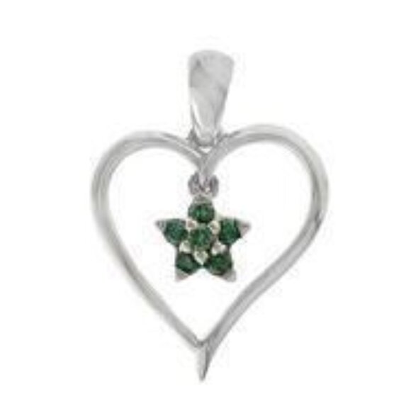 UNIQUE 14Kt White Gold Green Diamond Star-Heart Pendant - Picture 1 of 5